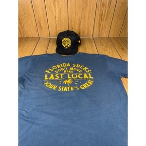 Last Local Florida Sucks Don't Move Here T Shirt & Camo Hat 2X Large Blue Yellow